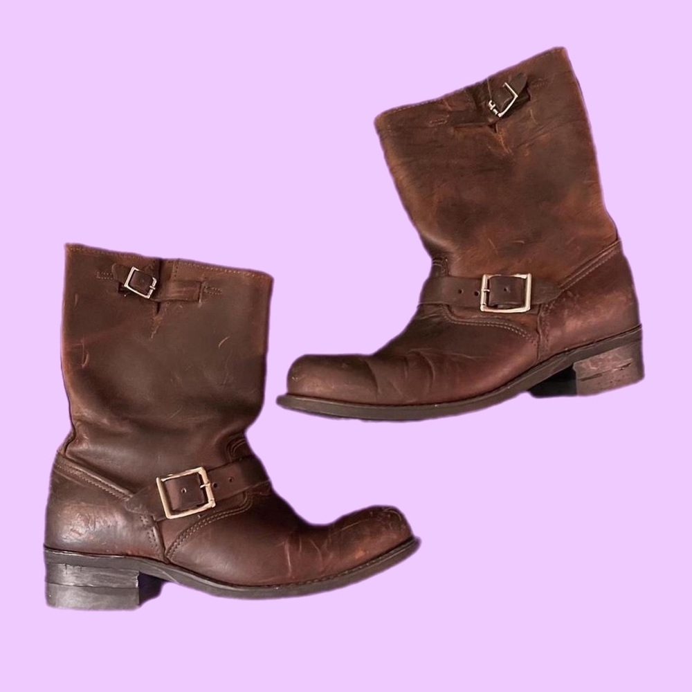 frye women’s brown leather motorcycle biker boots